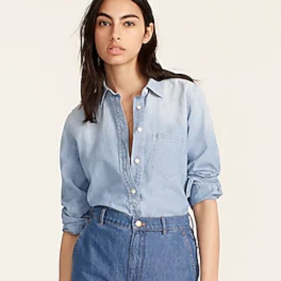 J Crew Tops - J Crew Women's Chambray M Button Down Shirt Light Wash